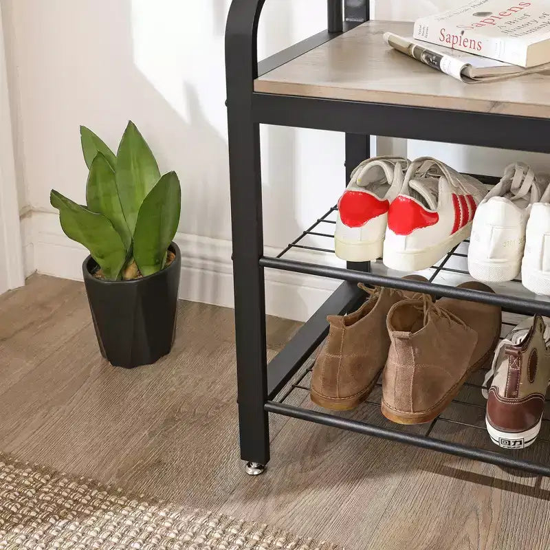 Porte-manteau avec rangement pour chaussures pour entrée, 9 crochets robustes, banc à chaussures pour petites entrées, appartements