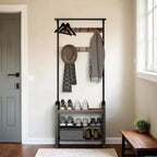 Porte-manteau avec rangement pour chaussures pour entrée, 9 crochets robustes, banc à chaussures pour petites entrées, appartements