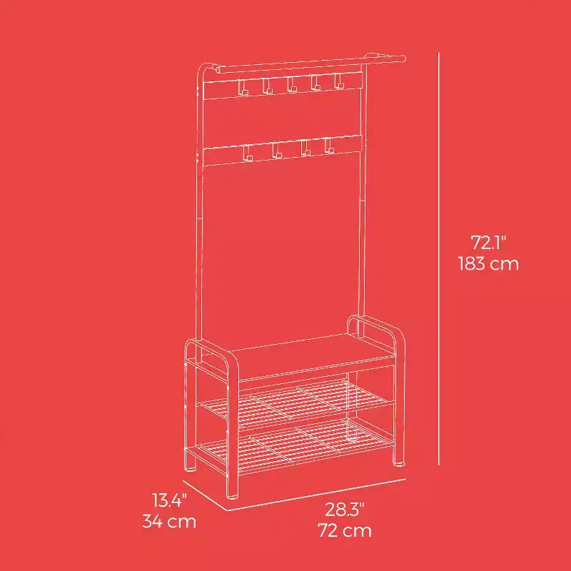 Porte-manteau avec rangement pour chaussures pour entrée, 9 crochets robustes, banc à chaussures pour petites entrées, appartements