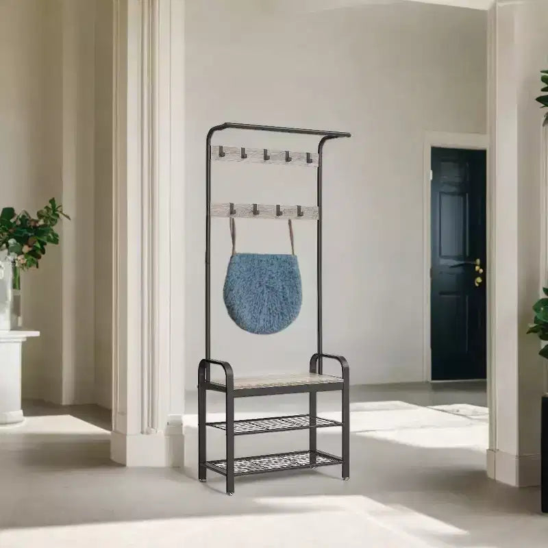 Porte-manteau avec rangement pour chaussures pour entrée, 9 crochets robustes, banc à chaussures pour petites entrées, appartements