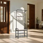 Porte-manteau avec rangement pour chaussures pour entrée, 9 crochets robustes, banc à chaussures pour petites entrées, appartements