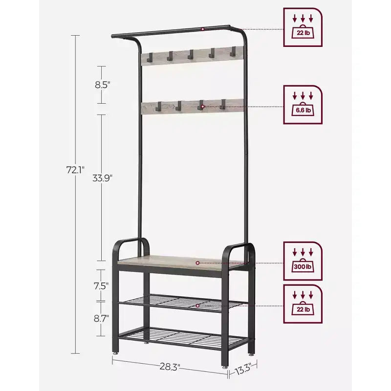 Porte-manteau avec rangement pour chaussures pour entrée, 9 crochets robustes, banc à chaussures pour petites entrées, appartements