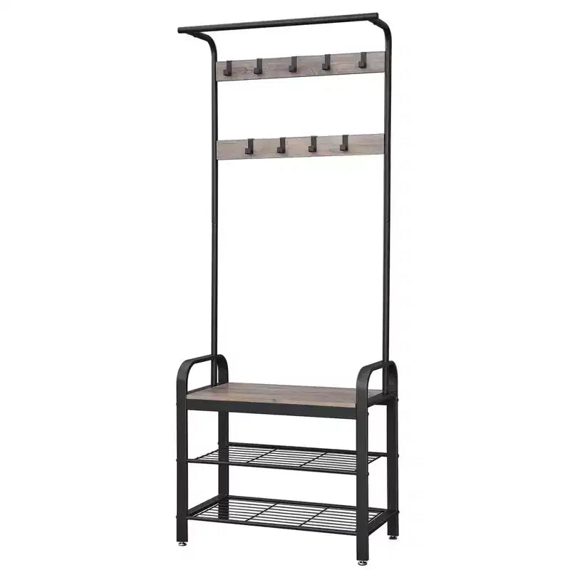 Porte-manteau avec rangement pour chaussures pour entrée, 9 crochets robustes, banc à chaussures pour petites entrées, appartements