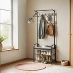 Porte-manteau avec rangement pour chaussures pour entrée, 9 crochets robustes, banc à chaussures pour petites entrées, appartements