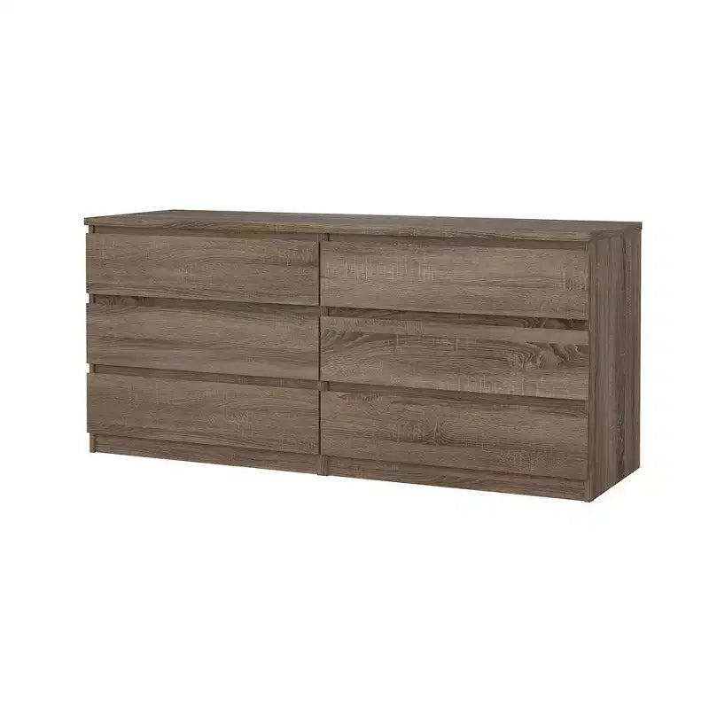 Commode double 6 tiroirs, chêne truffe