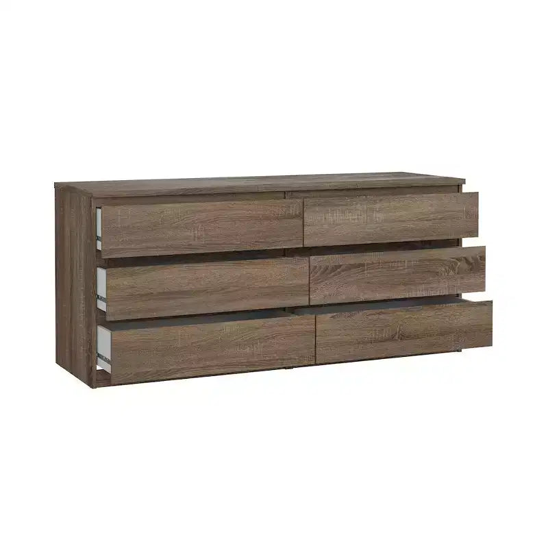 Commode double 6 tiroirs, chêne truffe