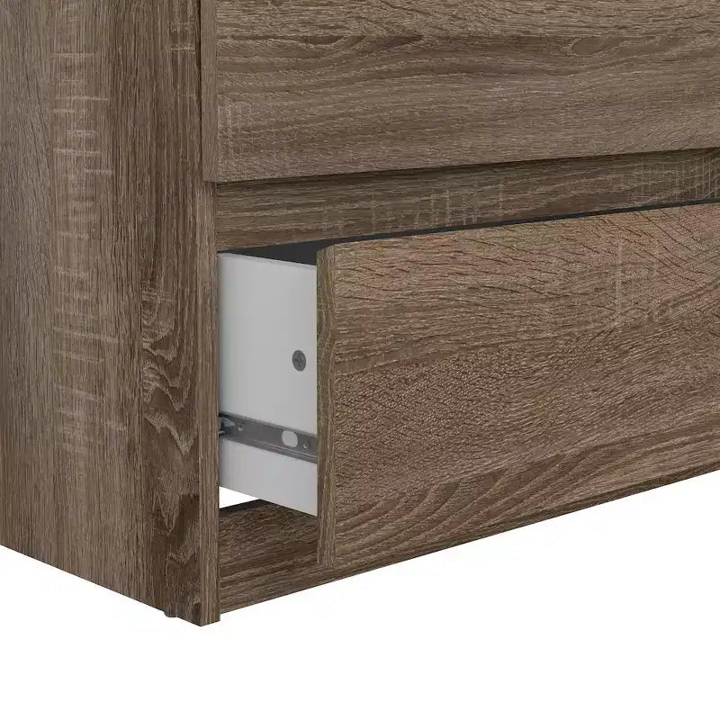 Commode double 6 tiroirs, chêne truffe