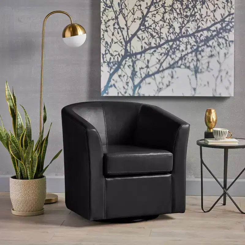 Fauteuil Club Pivotant Contemporain Rembourré en Faux Cuir