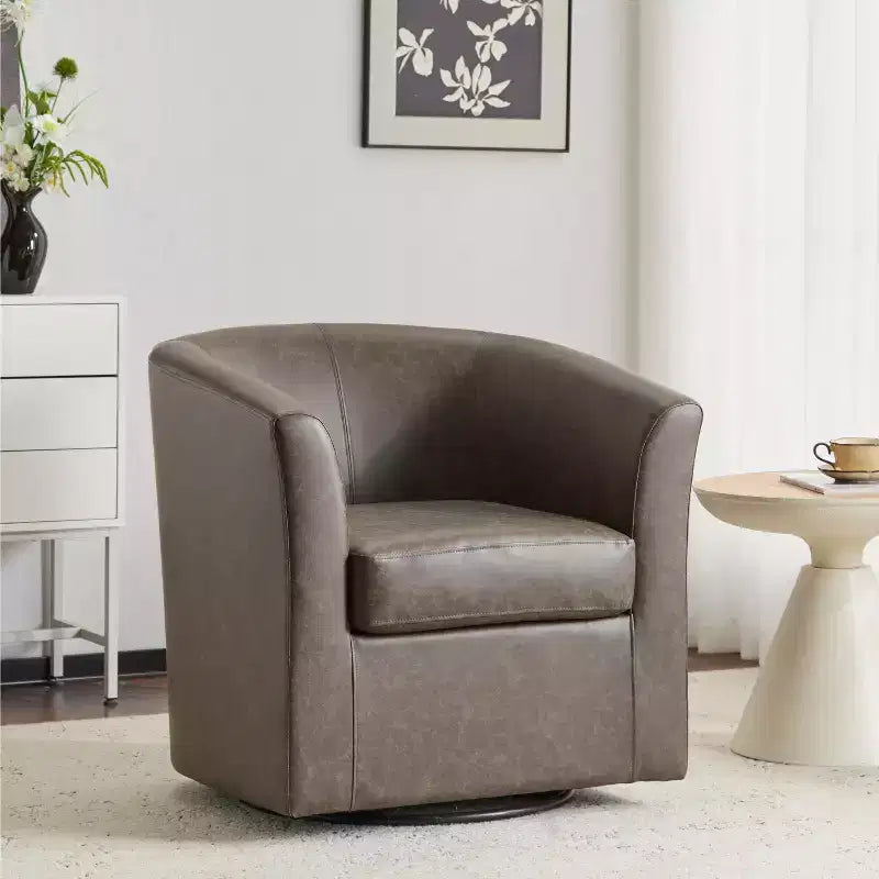 Fauteuil Club Pivotant Contemporain Rembourré en Faux Cuir