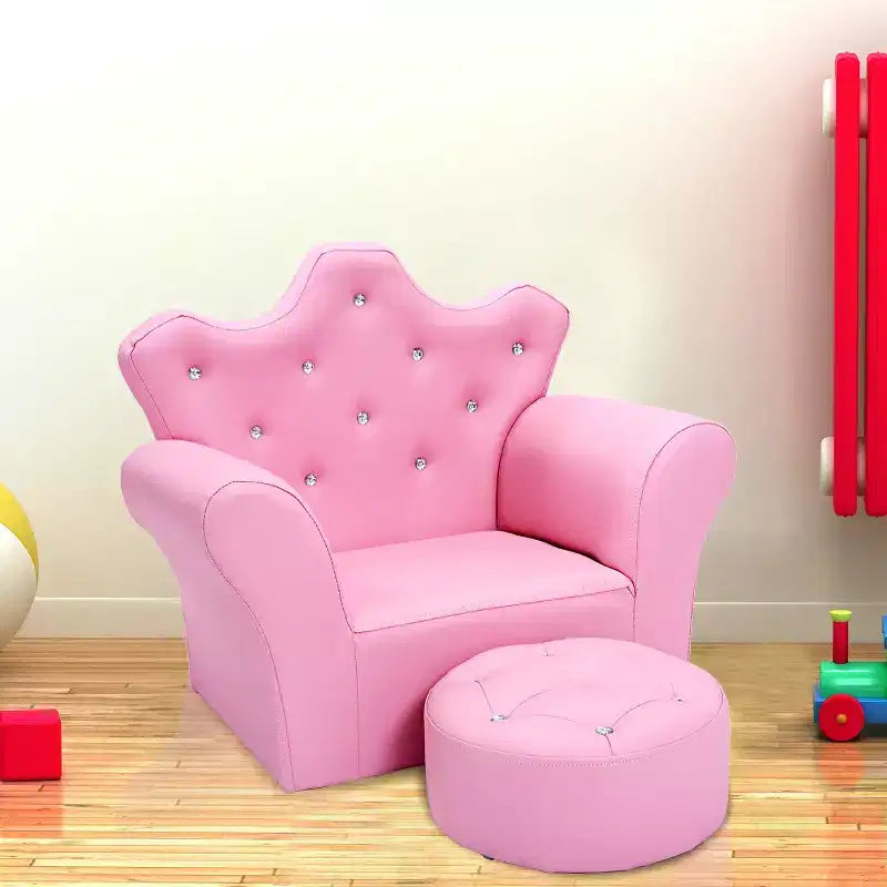 Canapé pour Enfants, Causeuse pour Tout-petits, Fauteuil Princesse, Cadeau pour Enfants avec Ottoman Blanc/Rose