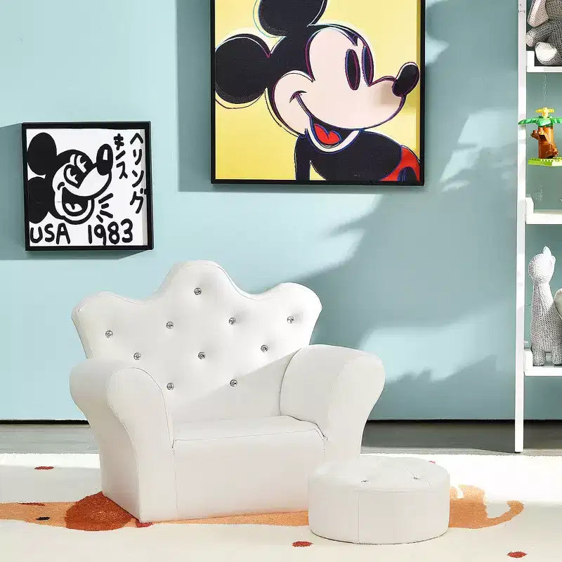 Canapé pour Enfants, Causeuse pour Tout-petits, Fauteuil Princesse, Cadeau pour Enfants avec Ottoman Blanc/Rose