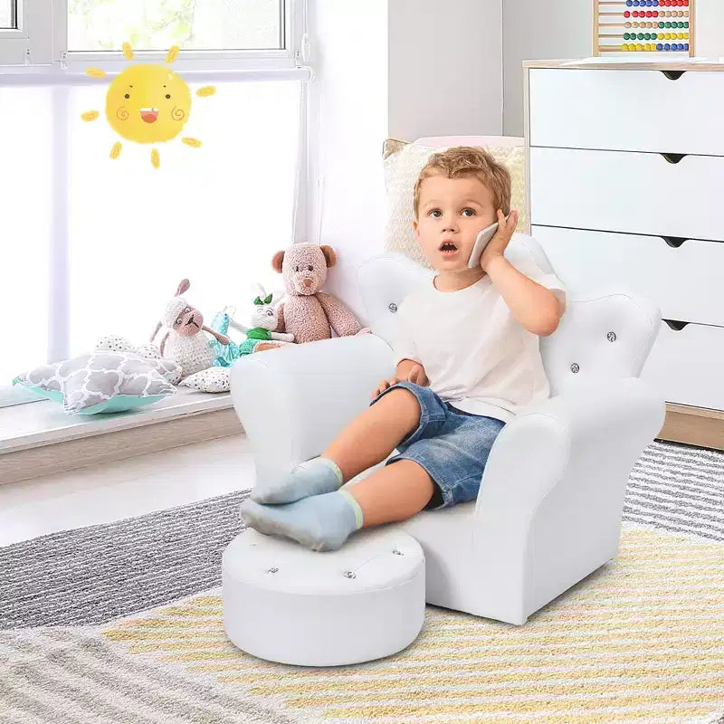 Canapé pour Enfants, Causeuse pour Tout-petits, Fauteuil Princesse, Cadeau pour Enfants avec Ottoman Blanc/Rose