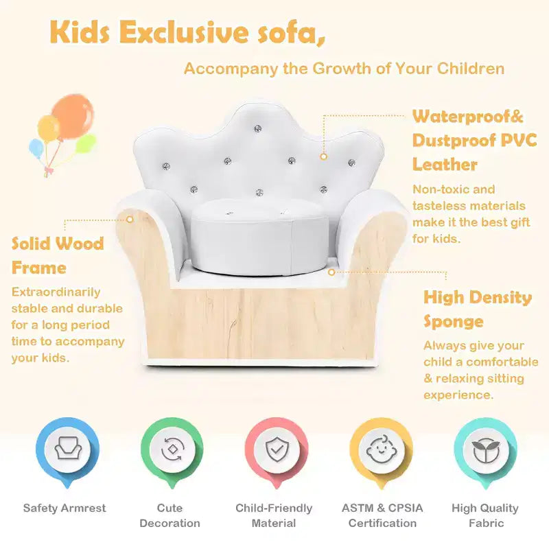 Canapé pour Enfants, Causeuse pour Tout-petits, Fauteuil Princesse, Cadeau pour Enfants avec Ottoman Blanc/Rose