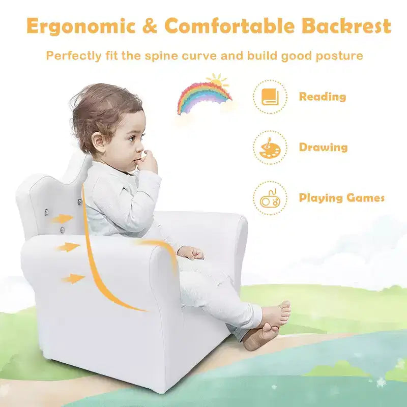 Canapé pour Enfants, Causeuse pour Tout-petits, Fauteuil Princesse, Cadeau pour Enfants avec Ottoman Blanc/Rose