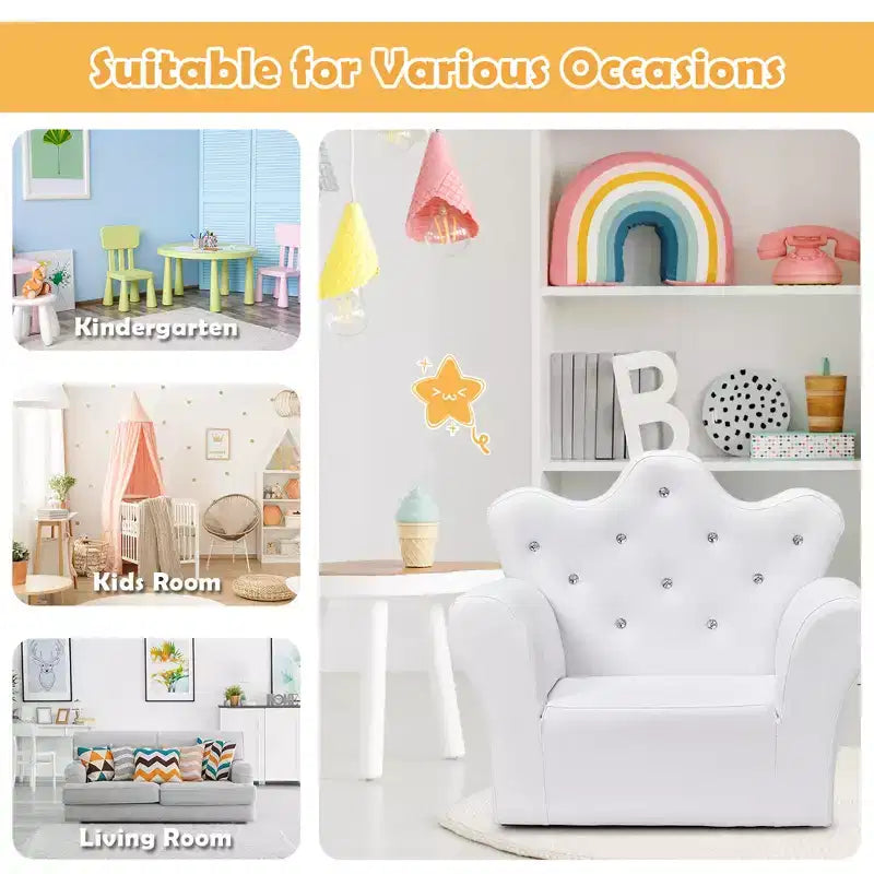 Canapé pour Enfants, Causeuse pour Tout-petits, Fauteuil Princesse, Cadeau pour Enfants avec Ottoman Blanc/Rose
