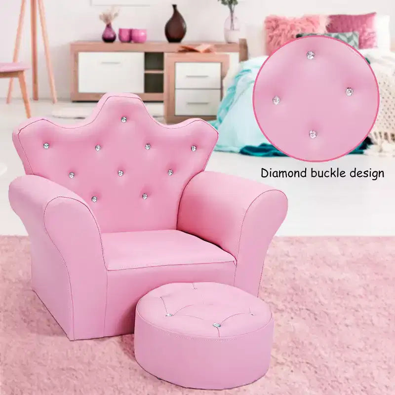 Canapé pour Enfants, Causeuse pour Tout-petits, Fauteuil Princesse, Cadeau pour Enfants avec Ottoman Blanc/Rose