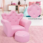 Canapé pour Enfants, Causeuse pour Tout-petits, Fauteuil Princesse, Cadeau pour Enfants avec Ottoman Blanc/Rose