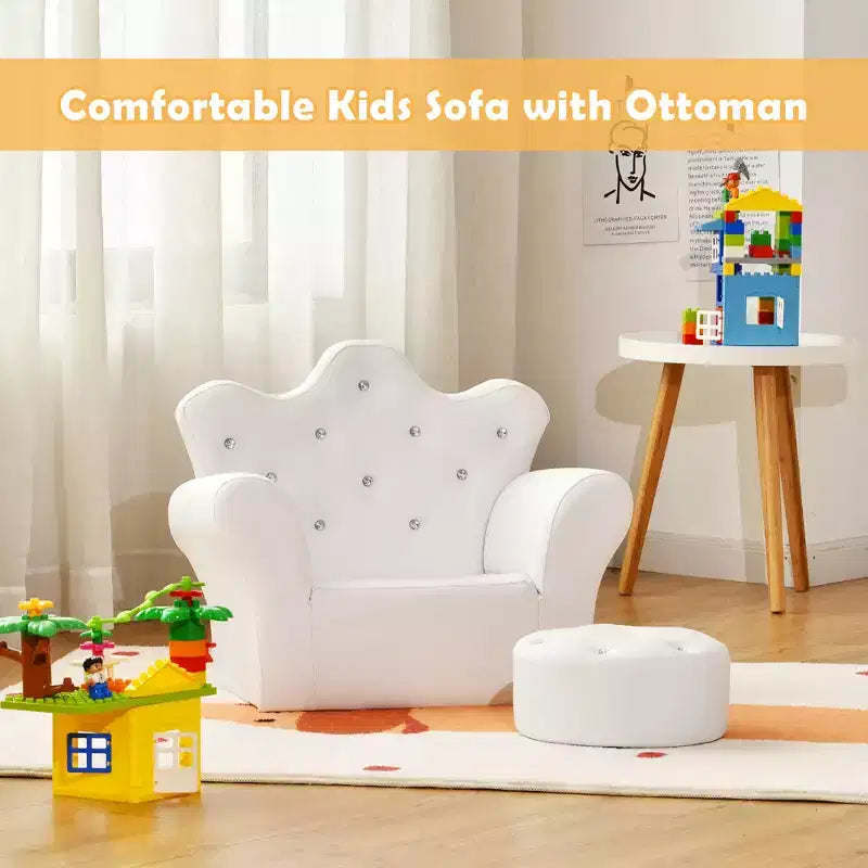 Canapé pour Enfants, Causeuse pour Tout-petits, Fauteuil Princesse, Cadeau pour Enfants avec Ottoman Blanc/Rose