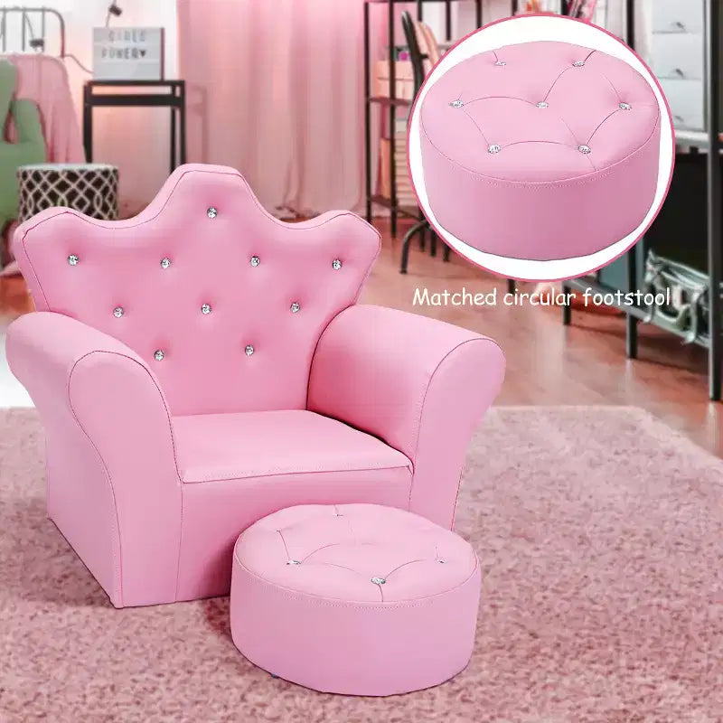 Canapé pour Enfants, Causeuse pour Tout-petits, Fauteuil Princesse, Cadeau pour Enfants avec Ottoman Blanc/Rose
