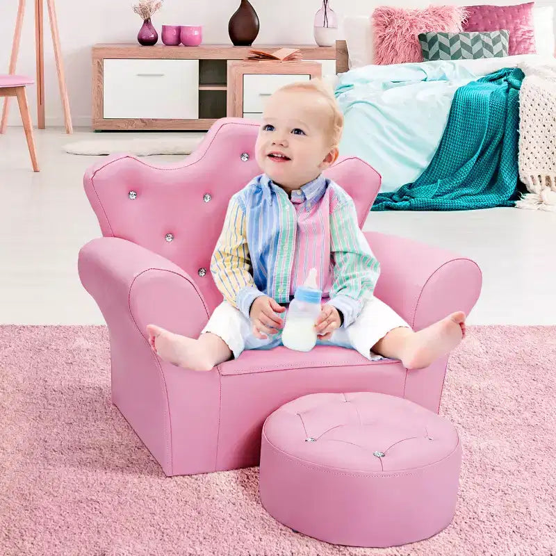 Canapé pour Enfants, Causeuse pour Tout-petits, Fauteuil Princesse, Cadeau pour Enfants avec Ottoman Blanc/Rose