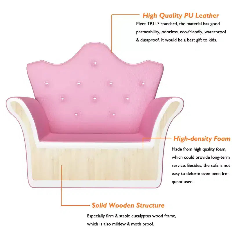 Canapé pour Enfants, Causeuse pour Tout-petits, Fauteuil Princesse, Cadeau pour Enfants avec Ottoman Blanc/Rose