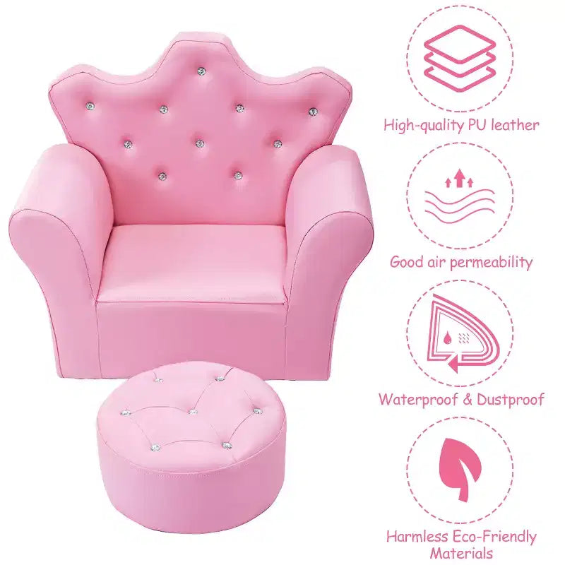 Canapé pour Enfants, Causeuse pour Tout-petits, Fauteuil Princesse, Cadeau pour Enfants avec Ottoman Blanc/Rose