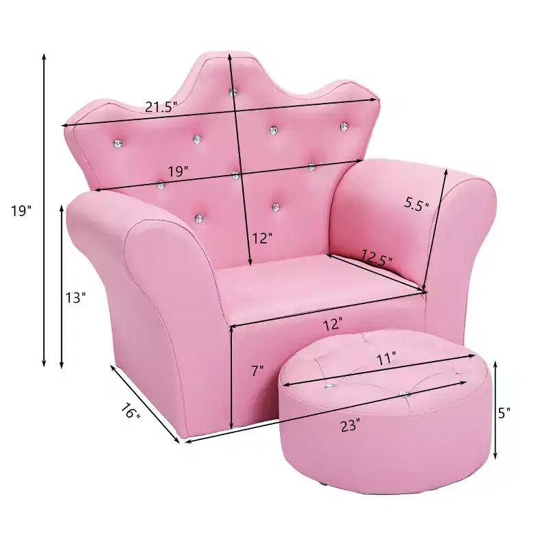 Canapé pour Enfants, Causeuse pour Tout-petits, Fauteuil Princesse, Cadeau pour Enfants avec Ottoman Blanc/Rose