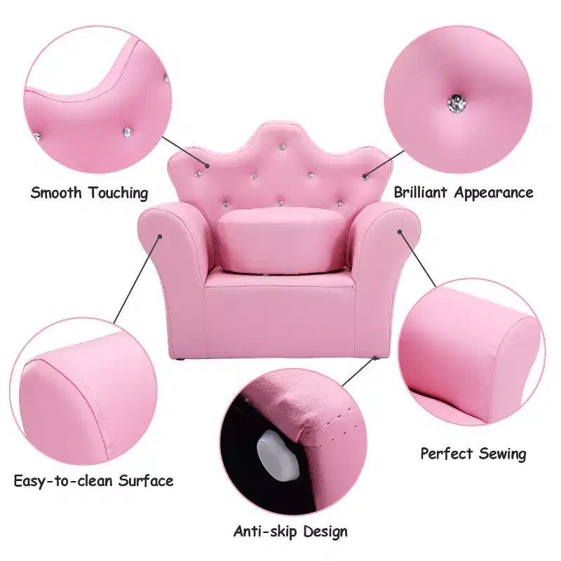 Canapé pour Enfants, Causeuse pour Tout-petits, Fauteuil Princesse, Cadeau pour Enfants avec Ottoman Blanc/Rose