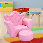 Canapé pour Enfants, Causeuse pour Tout-petits, Fauteuil Princesse, Cadeau pour Enfants avec Ottoman Blanc/Rose