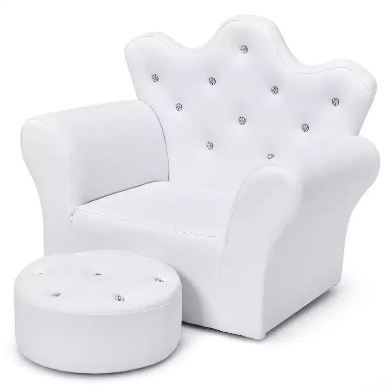 Canapé pour Enfants, Causeuse pour Tout-petits, Fauteuil Princesse, Cadeau pour Enfants avec Ottoman Blanc/Rose
