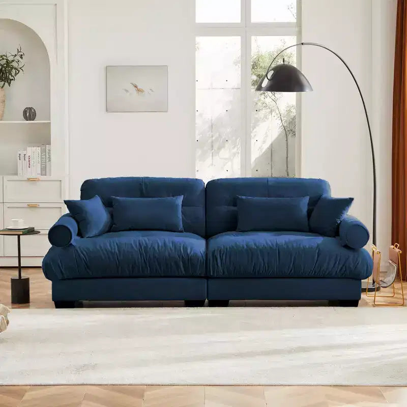 Christopher Knight Home Bernal 93.7 Modern 2 Seat Velvet Round Arm Sofa with Pillows
