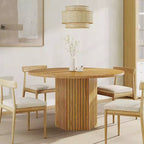 Table à manger en bois pour salle à manger, table ronde de 119 cm pour 4 personnes avec pied central et plateau rond en chêne