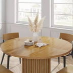 Table à manger en bois pour salle à manger, table ronde de 119 cm pour 4 personnes avec pied central et plateau rond en chêne