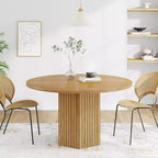 Table à manger en bois pour salle à manger, table ronde de 119 cm pour 4 personnes avec pied central et plateau rond en chêne