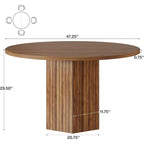 Table à manger en bois pour salle à manger, table ronde de 119 cm pour 4 personnes avec pied central et plateau rond en chêne
