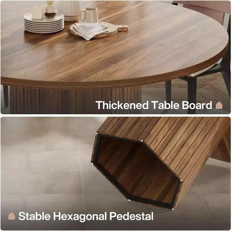 Table à manger en bois pour salle à manger, table ronde de 119 cm pour 4 personnes avec pied central et plateau rond en chêne