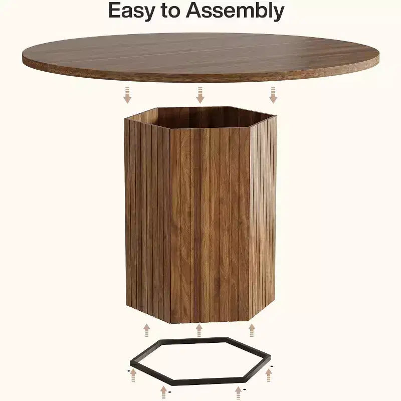 Table à manger en bois pour salle à manger, table ronde de 119 cm pour 4 personnes avec pied central et plateau rond en chêne