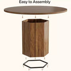Table à manger en bois pour salle à manger, table ronde de 119 cm pour 4 personnes avec pied central et plateau rond en chêne