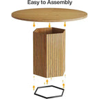 Table à manger en bois pour salle à manger, table ronde de 119 cm pour 4 personnes avec pied central et plateau rond en chêne