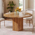 Table à manger en bois pour salle à manger, table ronde de 119 cm pour 4 personnes avec pied central et plateau rond en chêne
