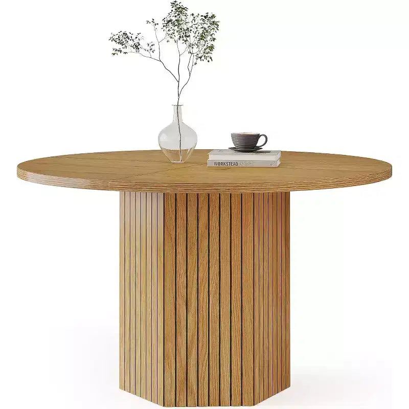 Lantine Wood Dining Table for Dining Room, Round 47 inch Dinner Table for 4 People with Pedestal Base and Circle Oak Tabletop