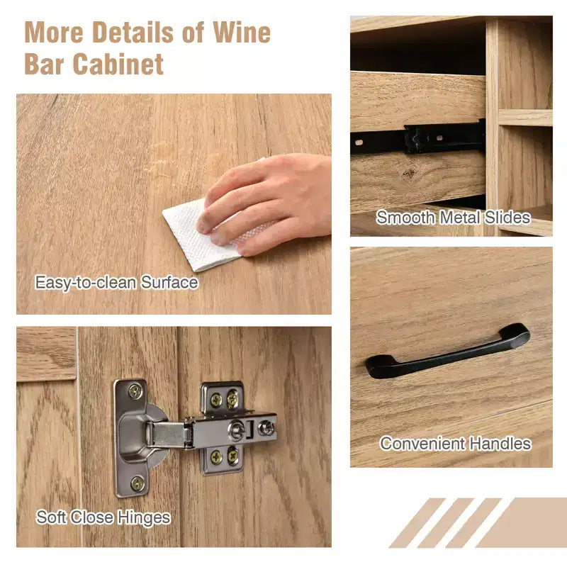 Meuble Buffet Bar à Vin 2 Portes avec Tiroir et Étagères Réglables, Noir/Naturel