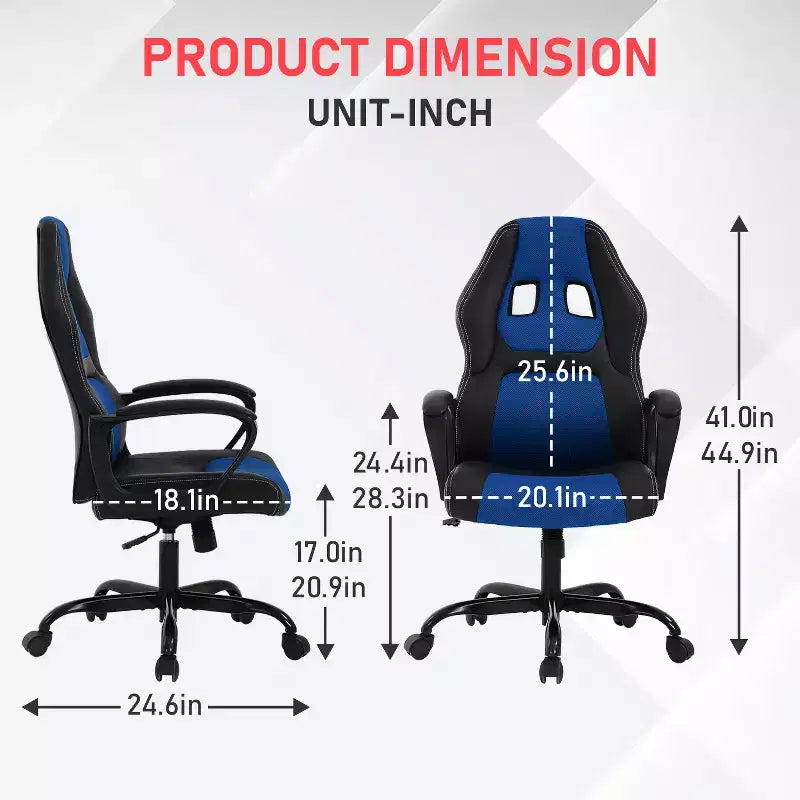 Chaise de jeu Chaise de bureau avec support lombaire Hauteur réglable Chaise de direction en cuir PU pour femmes hommes adultes