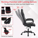Chaise de jeu Chaise de bureau avec support lombaire Hauteur réglable Chaise de direction en cuir PU pour femmes hommes adultes