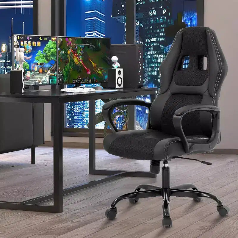 Chaise de jeu Chaise de bureau avec support lombaire Hauteur réglable Chaise de direction en cuir PU pour femmes hommes adultes