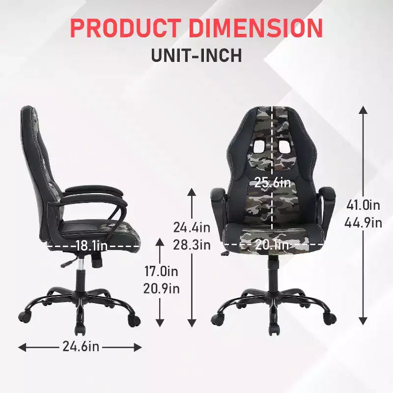 Chaise de jeu Chaise de bureau avec support lombaire Hauteur réglable Chaise de direction en cuir PU pour femmes hommes adultes