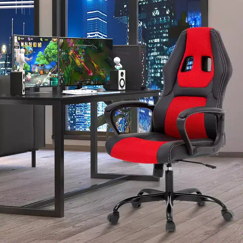 Chaise de jeu Chaise de bureau avec support lombaire Hauteur réglable Chaise de direction en cuir PU pour femmes hommes adultes