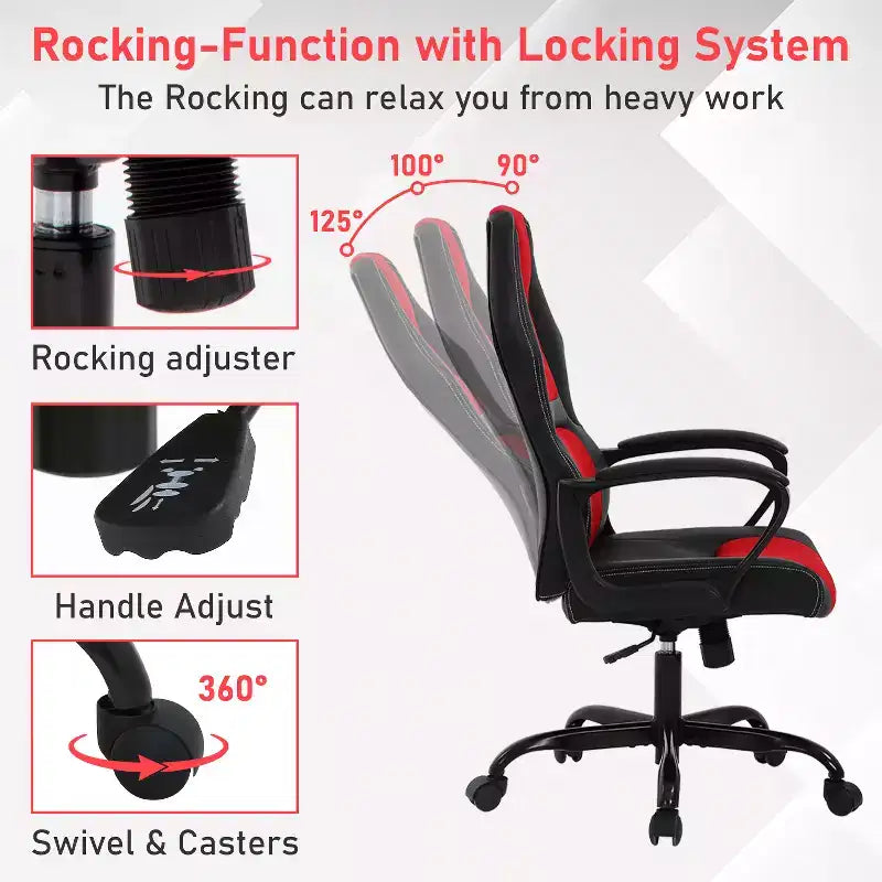 Chaise de jeu Chaise de bureau avec support lombaire Hauteur réglable Chaise de direction en cuir PU pour femmes hommes adultes