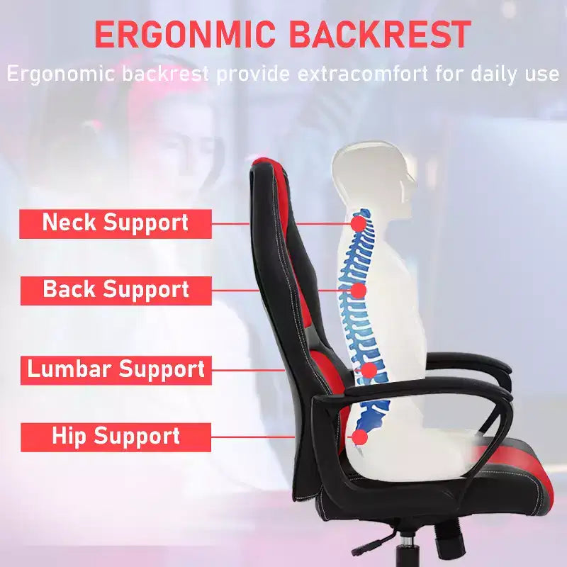 Chaise de jeu Chaise de bureau avec support lombaire Hauteur réglable Chaise de direction en cuir PU pour femmes hommes adultes