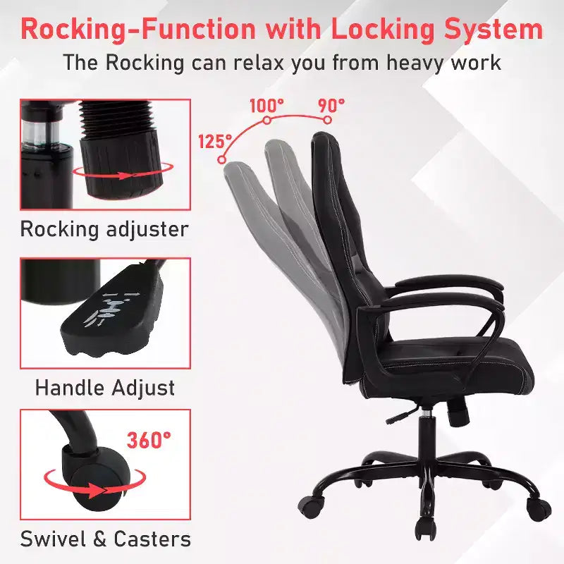 Chaise de jeu Chaise de bureau avec support lombaire Hauteur réglable Chaise de direction en cuir PU pour femmes hommes adultes